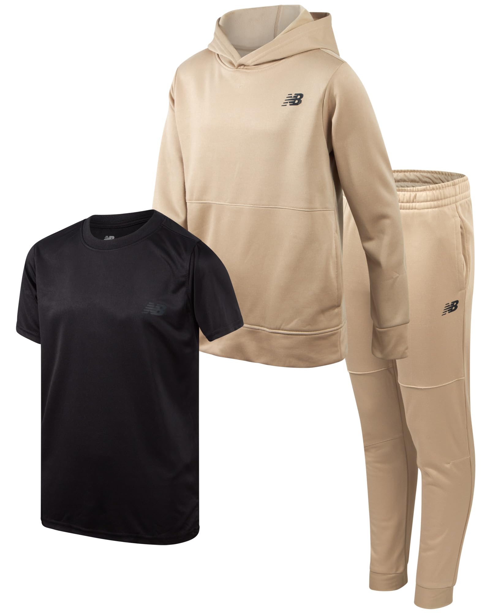 New Balance 3-Piece Boys' Jogger Set: Hoodie, Graphic Tee, and Pants (Sizes 2T-12)