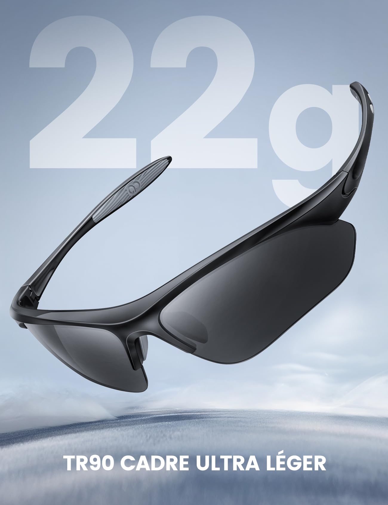 Lamicall Lunettes de Soleil Polarisées Cyclisme - [22g & Design Enveloppant] UV400 Protection, TR90-Monture, Plaquette de Nez Réglable, Lunettes de Soleil Sport Multifonctions pour Pêche/Course à Pied