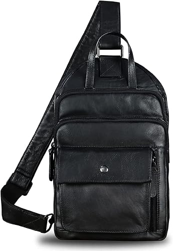 Miniatura 2 de Bolso bandolera de cuero genuino para hombres y mujeres, estilo vintage, de cuero real, a la moda, mochila bandolera para el hombro, bolso cruzado