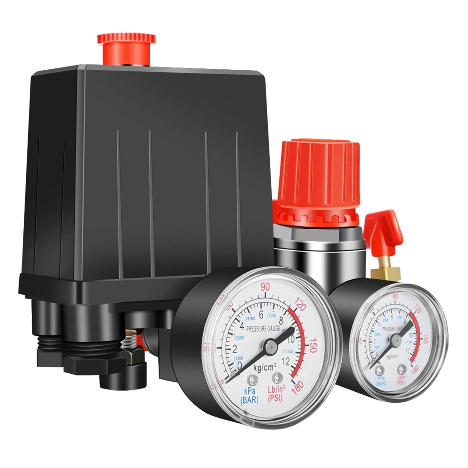 Regulador de presión de aire 240V con interruptor para compresor de 90-120 PSI y medidores