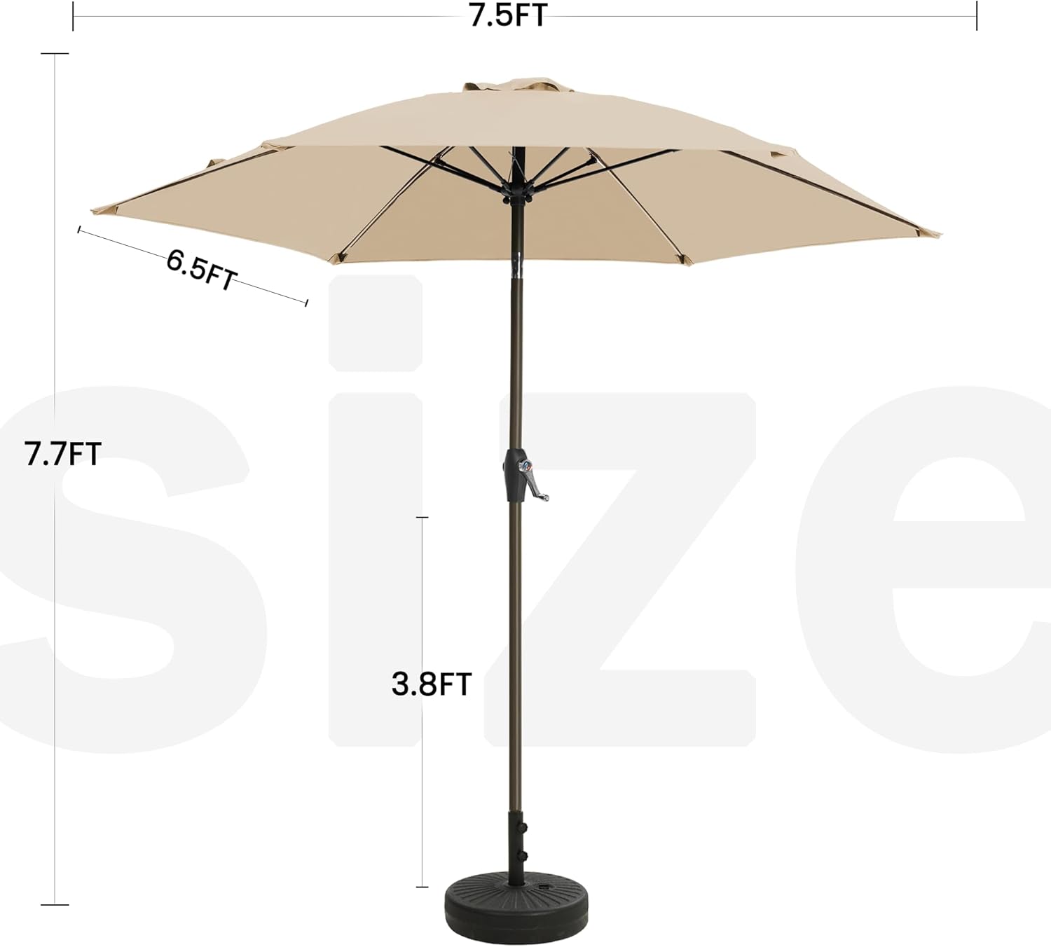 7.5FT Large Outdoor Patio Umbrella with Crank & Tilt - Durable Market Umbrella for Outdoor Patio with 6 Fiberglass Ribs for Poolside,Deck,Yard,Garden