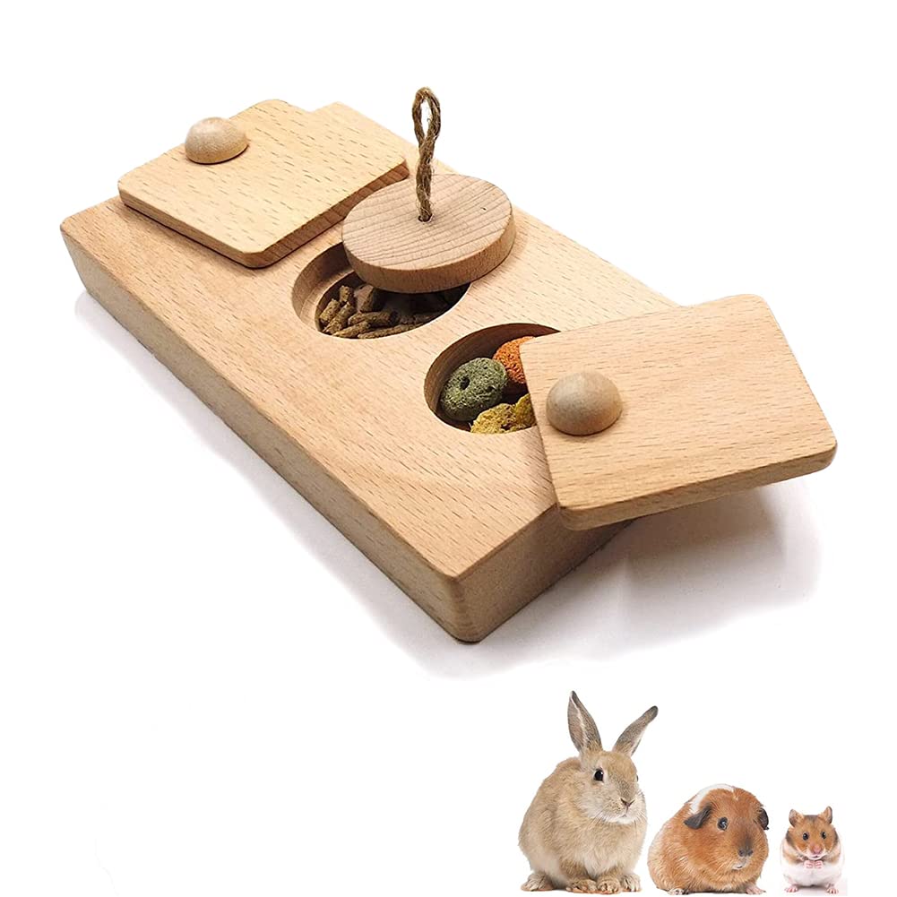 TeTupGa Wooden Educational Foraging Toy for Small Pet,Interactive Hide Treats Puzzle Snuffle Game,Spiritual Enrichment Toy for Hamster,Guinea Pig,Rabbit,Chinchilla (Turn Cover)