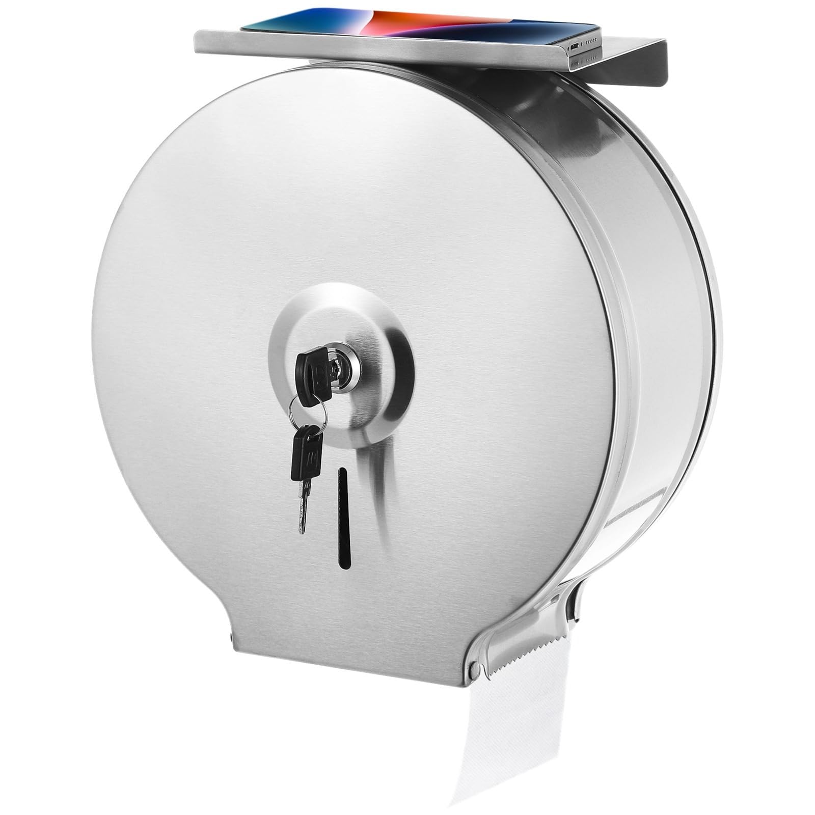 Distributore di carta igienica commerciale in acciaio inox con mensola, capacità rotolo da 25,4 cm, montaggio a parete, porta fazzoletti in metallo