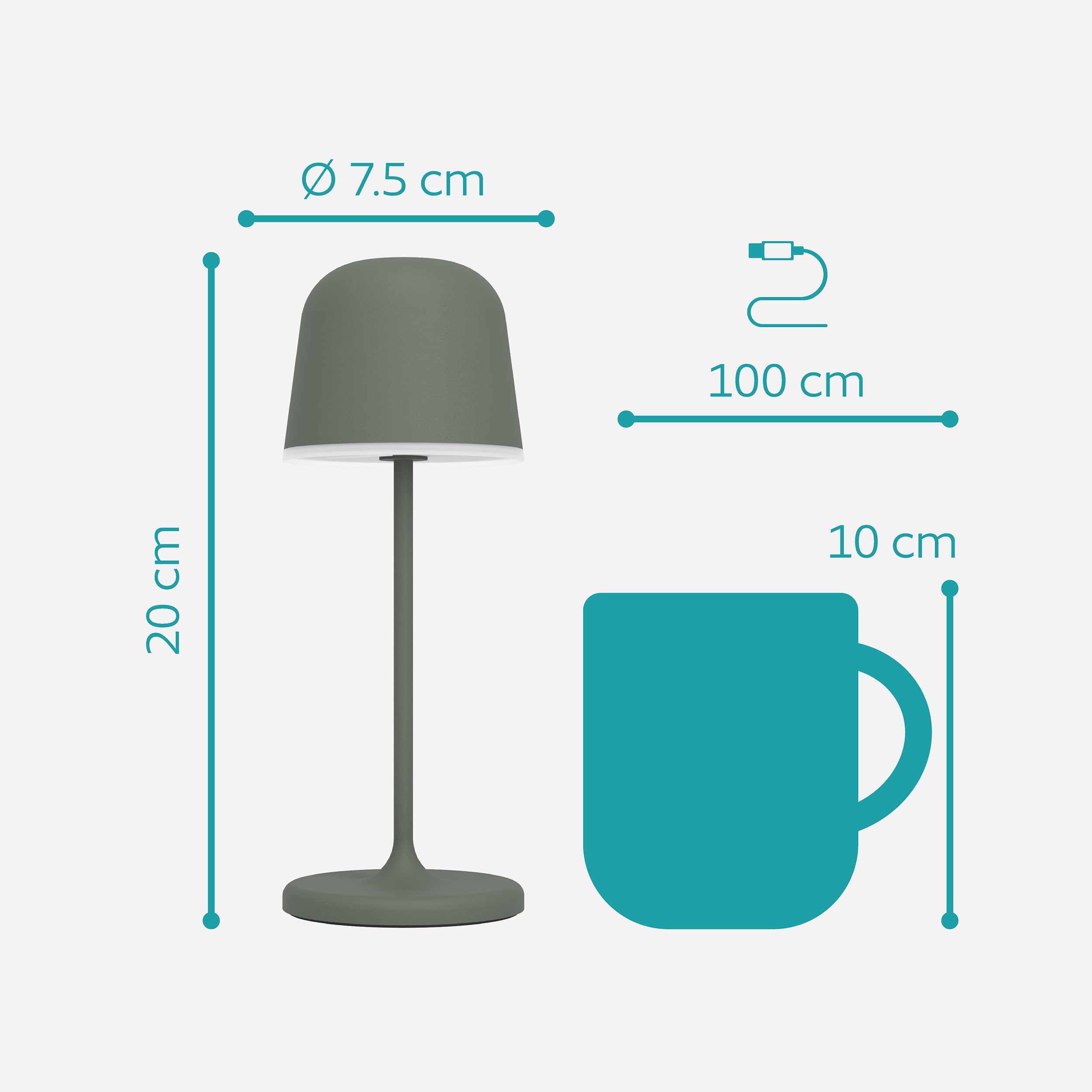 EGLO LED Akku Tischleuchte außen Mannera-S, kabellose Outdoor Tischlampe Touch dimmbar, Außenleuchte mit Erdspieß, Alu, Stahl in grün, IP54