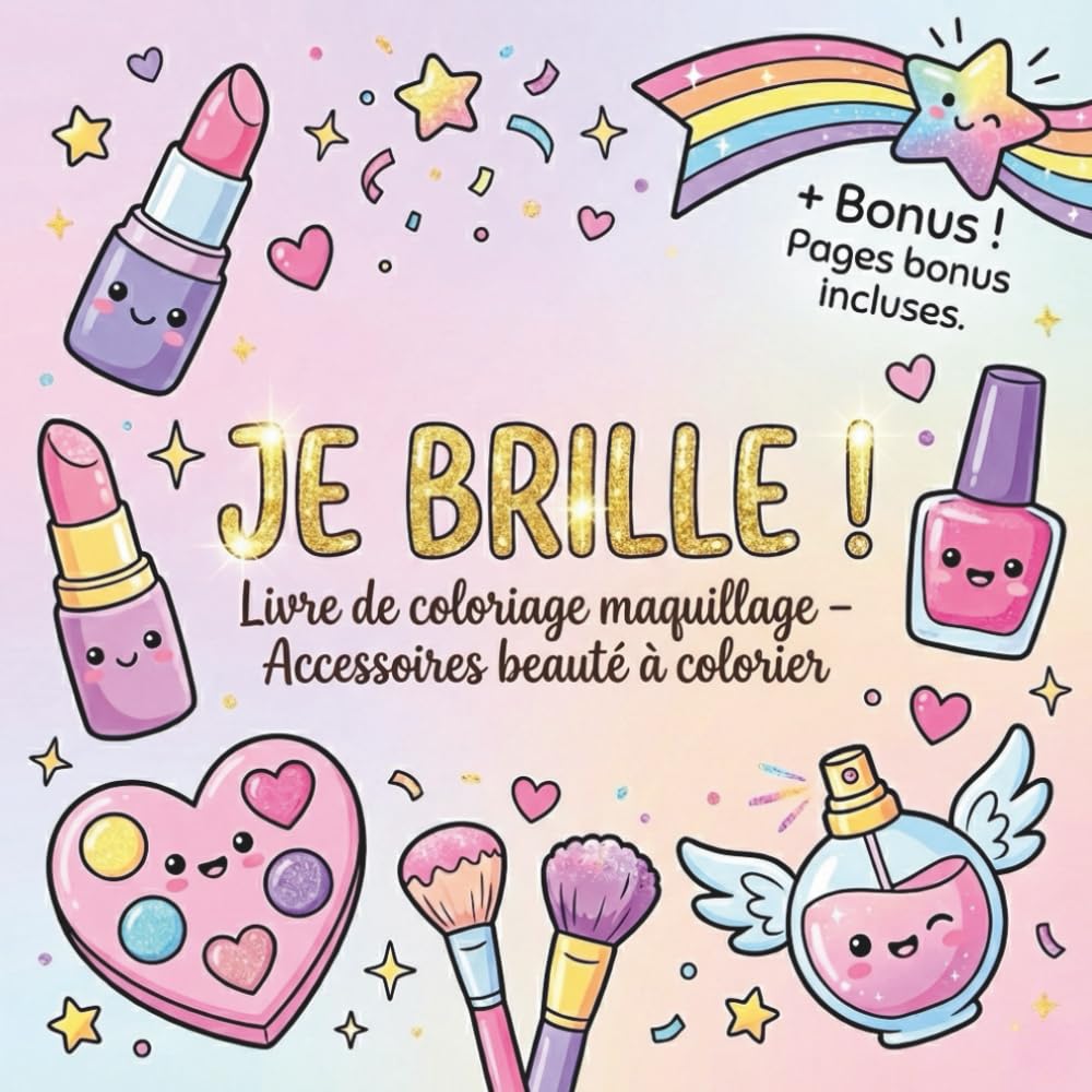 JE BRILLE !: Livre de coloriage maquillage – Accessoires beauté à colorier pour filles, ados et débutantes