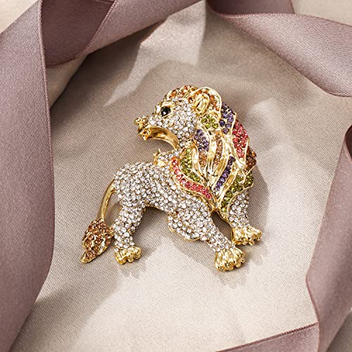 Image of EVER FAITH Roaring King Lion Austrian Crystal Brooch