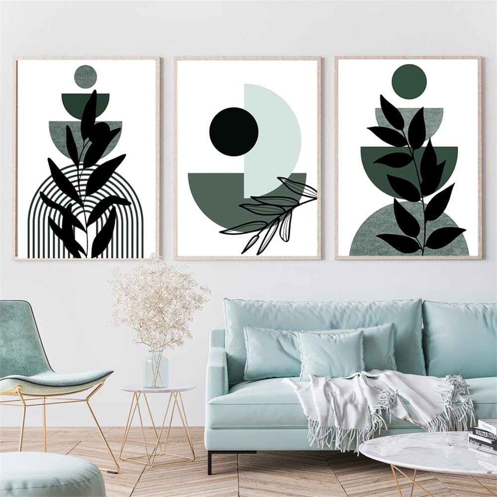 WBYZAC Wall Pictures-Nordic Abstract Green Line Plants Leaf Boho Wall Art Canvas Painting Posters and Prints Pictures for Living Room Kitchen Home Decor-40 * 50cm*3PCS (No Frame)