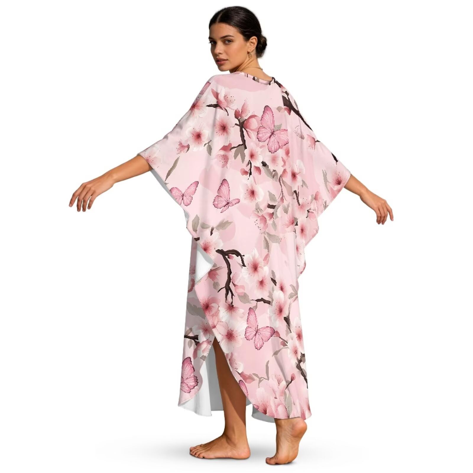 Poceacles Damska sukienka kaftan plus size strój kąpielowy okrycie kąpielowe rękaw nietoperz letnia długa kawiarniana plażowa okrycie maxi sukienka