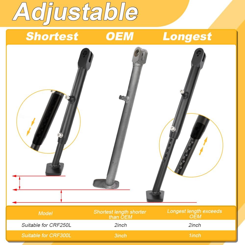 0-4'' Motorcycle Adjustable Kickstand Side Stand Fit for CRF250L 12-20/CRF300L 21-25/CRF300L Rally 22-25/CRFL300LS 23-25/CRF250L Rally 18-21