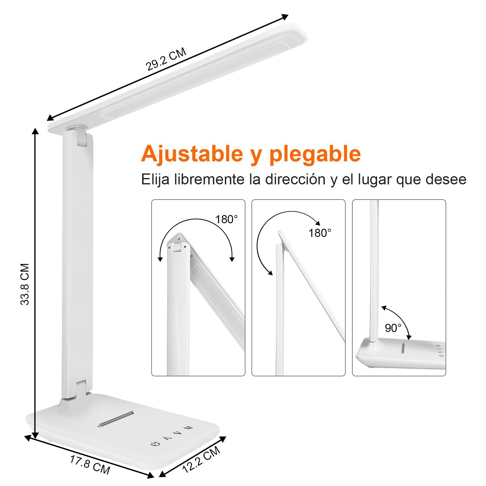 lámpara Led Escritorio, Flexo de Escritorio con luz nocturna, lampara de escritorio con control táctil, Puerto de carga USB, 5 niveles de luminosidad 5 modos (blanco)