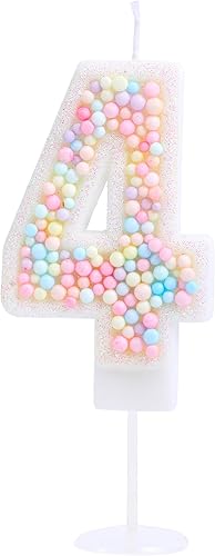 Vela de cumpleaños de 4 velas con purpurina de macarrón para cumpleaños, niña, mujer, dulce tema de cuatro años, cumpleaños, boda, aniversario,