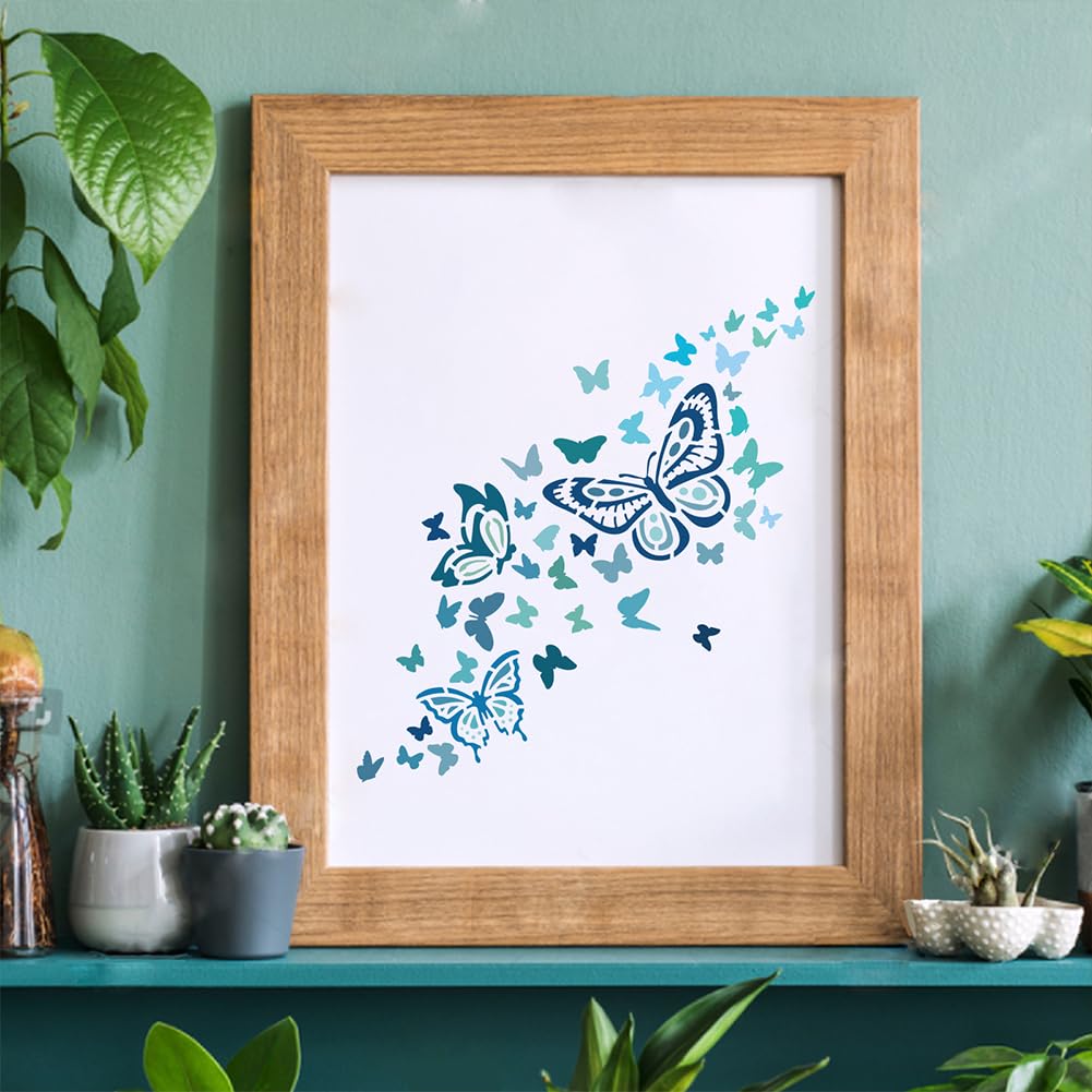 FINGERINSPIRE 8 Pz Stencil per Pittura con Farfalle Volanti e Pennello 21x29.7cm Modello di Disegno