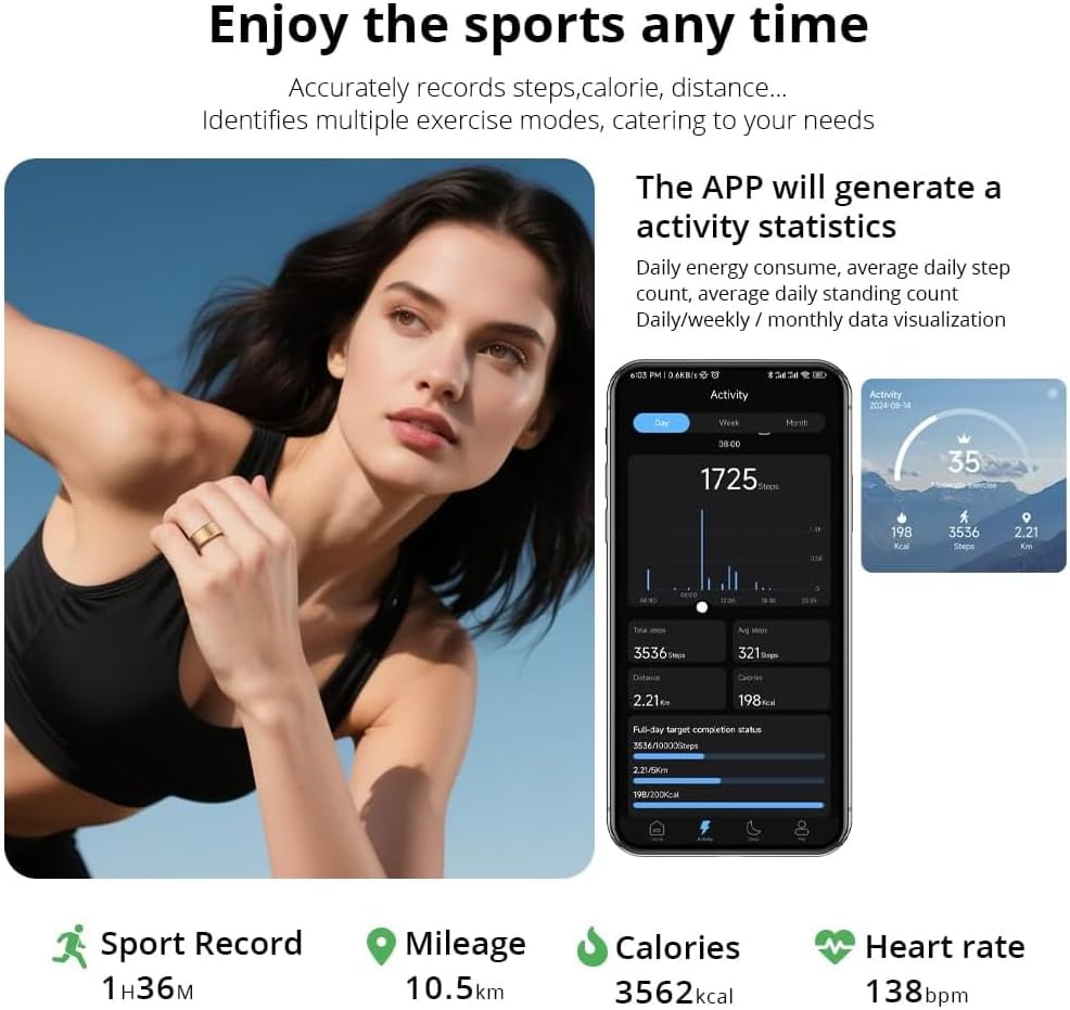 COLMI R02 Sports Tracking Smart Ring, Record time, Steps, Calories, Suitable for Men and Women, Heart Rate, Blood Oxygen, Sleep, with Charging Compartment. (Rose Gold, #7)