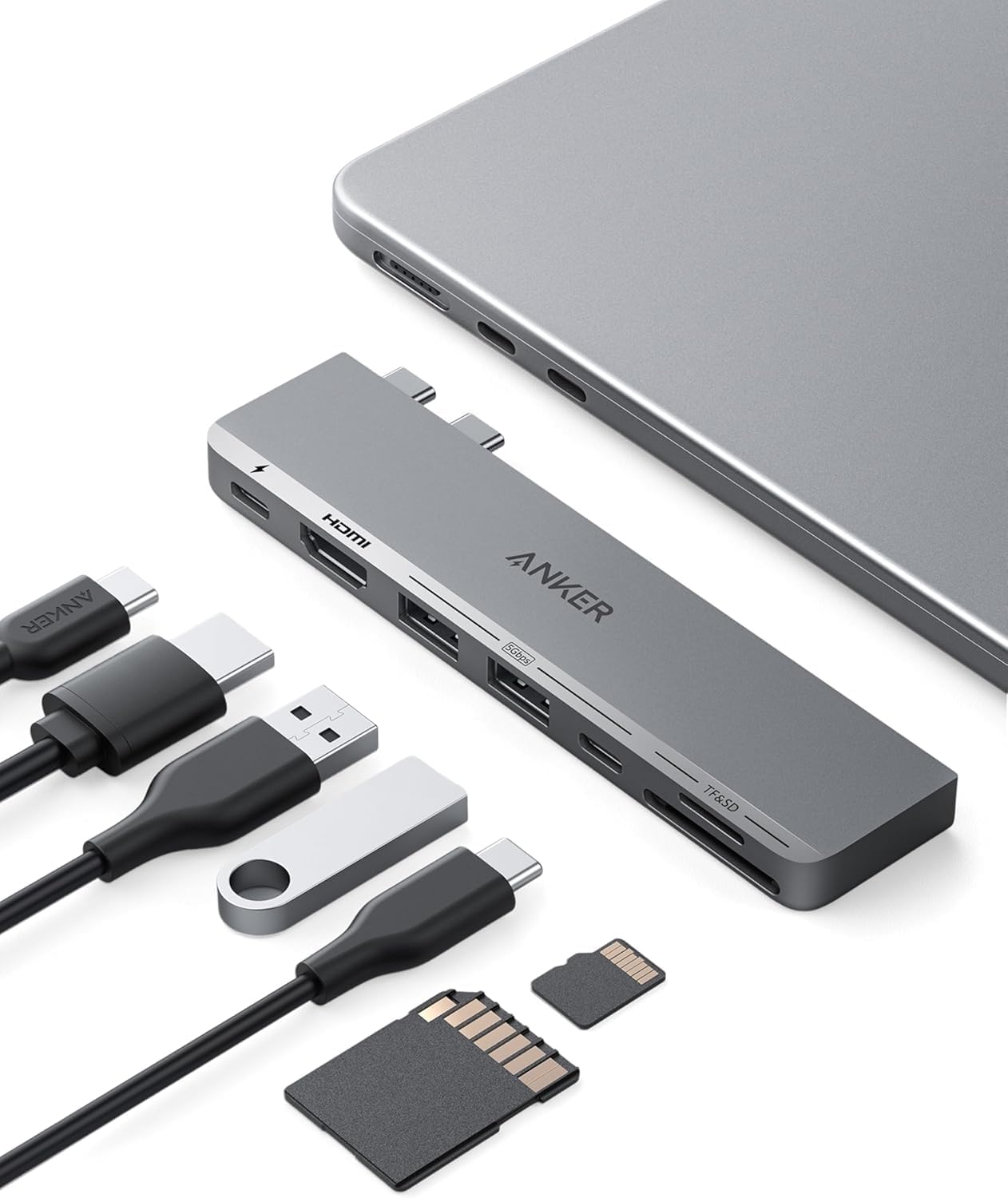 Anker USB C Hub for MacBook, 7-in-2 with 4K HDMI, Compatible with Thunderbolt 4, 1 Type C and 2 USB A Data Ports for MacBookPro 13 Inch, MacBookAir M1 / M2, and More