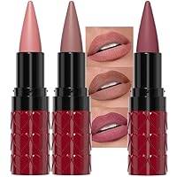 Vista 35 de evpct Juego de 3 lápices de labios y delineador de labios, tonos granate rubí, rojo, malva, degradado, mate, para mujer, larga duración, barra