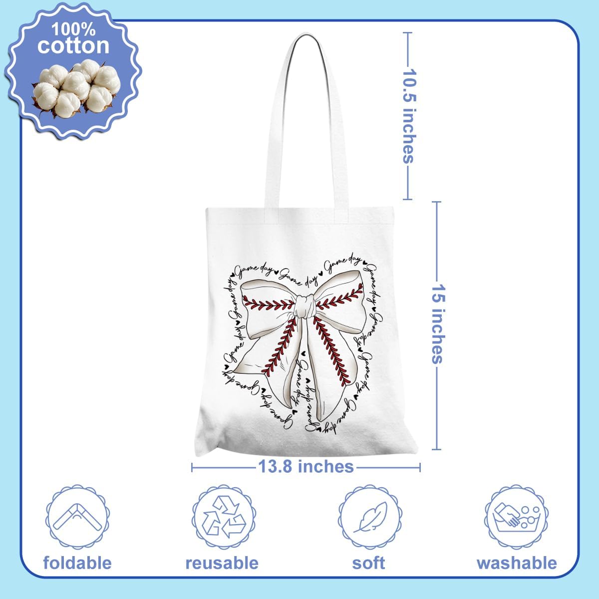 Bow Basketball Soccer Softball Tennis Volleyball Football Canvas Tote Bag Gifts for Women Reusable Grocery Bags - Image 4