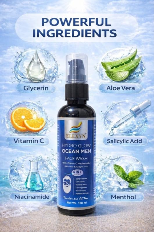 Image of ocean face wash for men with vitamin C & aloevera Fight Acne & Pimples Brighten Skin Clears Dirt Oil Control Refreshing Feel Multi Action Formula 300 ml