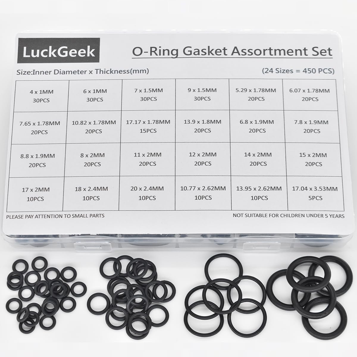450pcs Metric Rubber O Ring Kit，24 Sizes Automotive Replacement Air Conditioning O-Rings & Ac O Ring Kits, for Pressure Washer O Ring Set Vehicle Repair Seal Kit Connecting Valve Port Seal