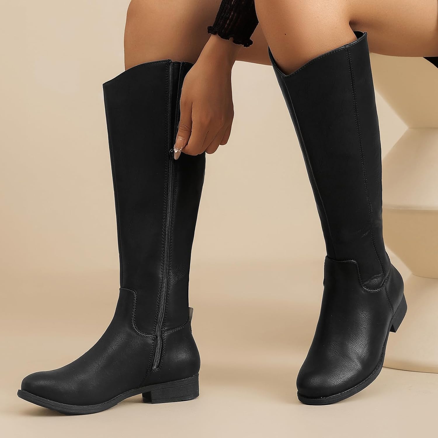 Ruiee Womens Knee High Boots Fall Winter Fashion Boot. | Riding, Casual Versatile, Lug Sole, Comfort, Faux Leather, Round Toe, Side Zipper