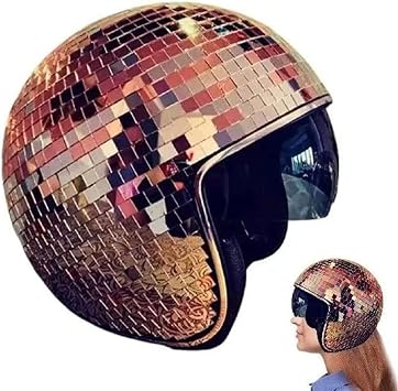 3/4 Motorcycle Half Helmet, DOT Approved Glitter Mirror Disco Ball Electric Motorbike Open Face Helmet for Men Women, Light Breathable for Art Decorations DJ Nightclub Stage Bar