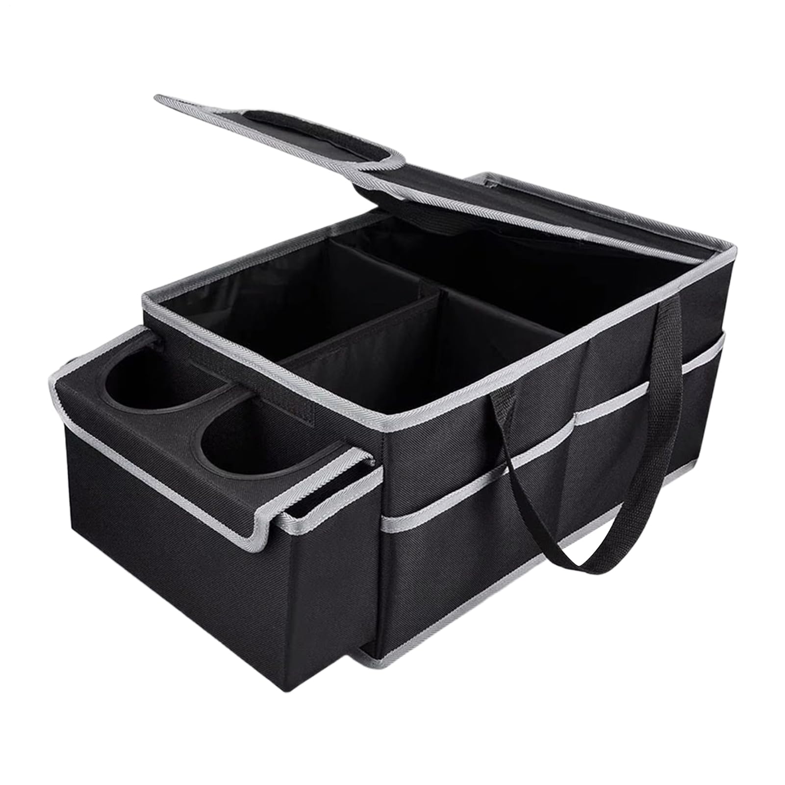 Organizer per seggiolino auto con scomparti multipli e portabicchieri, borsa da viaggio pieghevole, perfetta per viaggi su strada, campeggio, gestione del carico, veicolo
