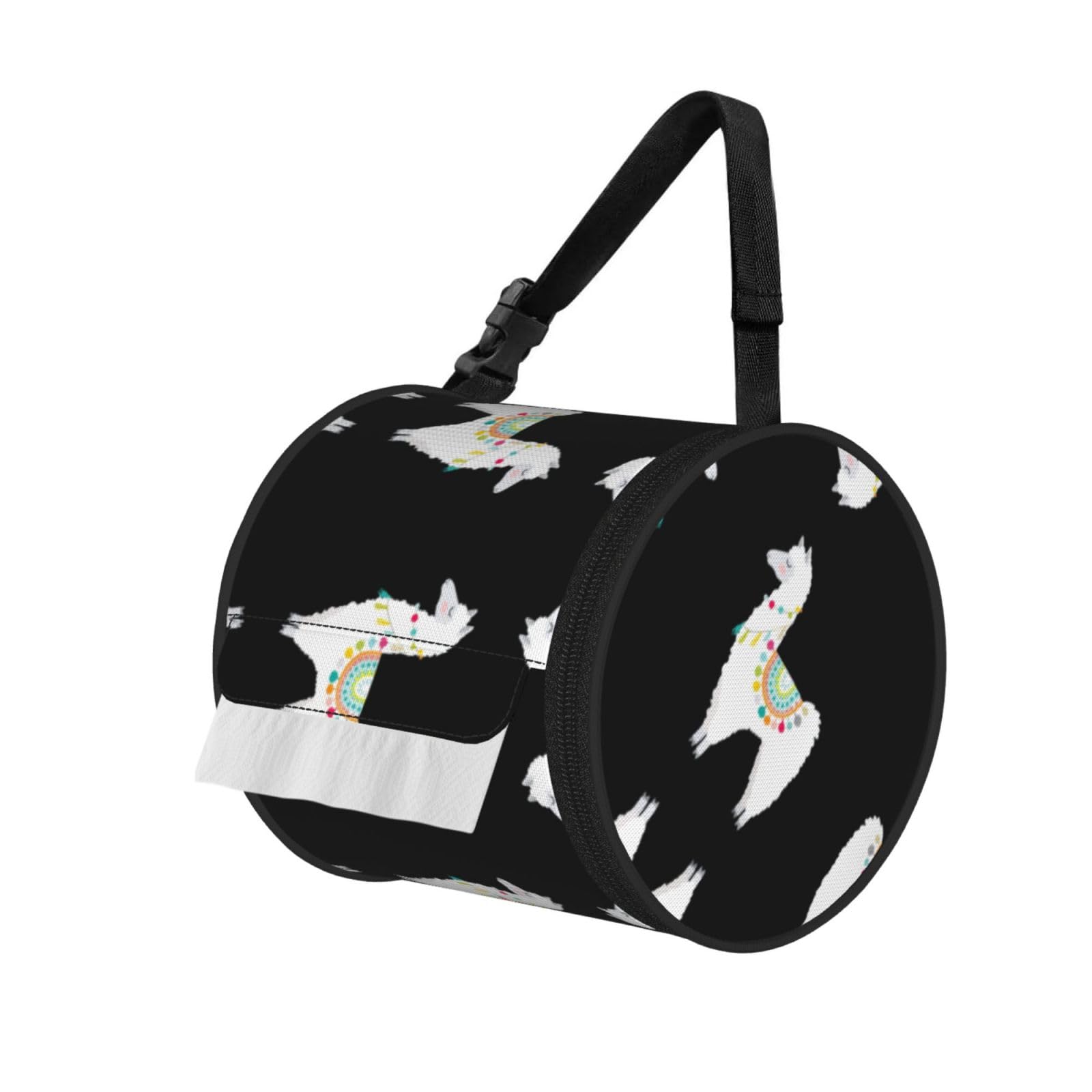 Llama Printed Roll Paper Carrier Bag, Foldable Oxford Cloth Tissue Case for Camping Hiking Backpack