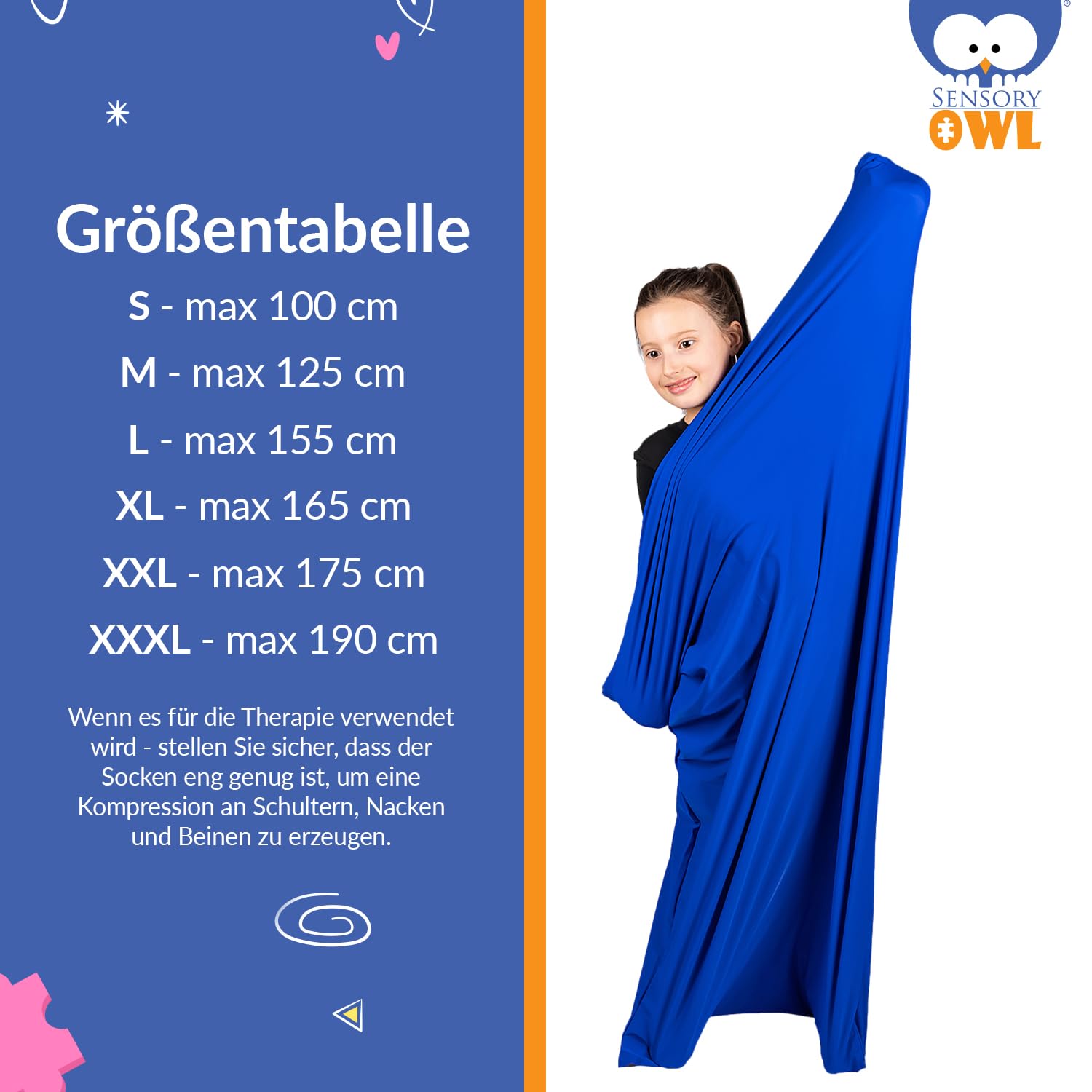 Ganzkörpersocke Sensorisch Kinder und Erwachsene Ganzkörperwickel Stressabbau Autismus ADHD Hilfsmittel M 125 cm Blau