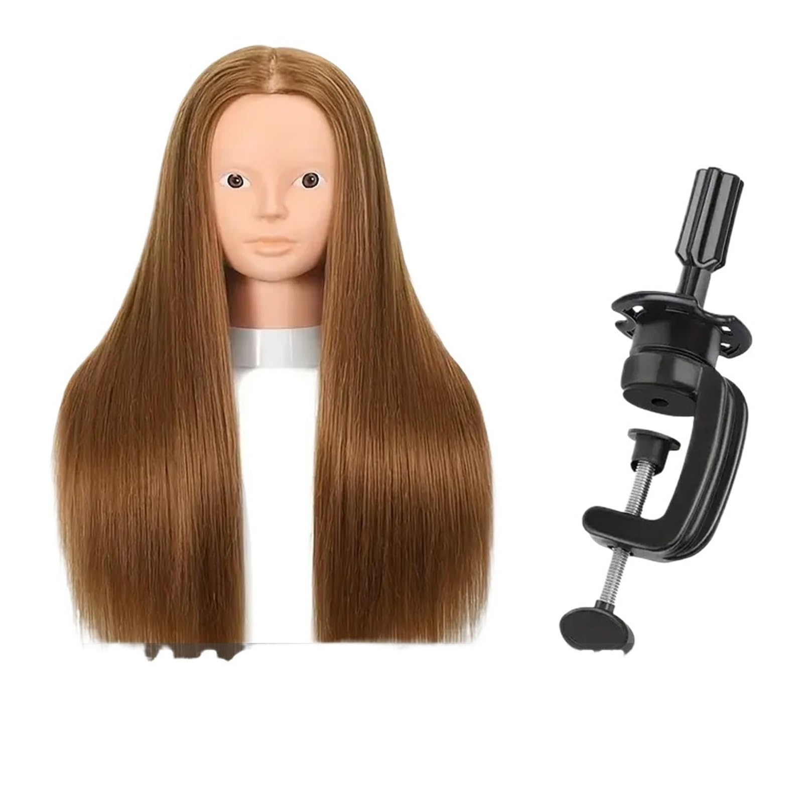 Frisierkopf mit 60 cm langem glattem Haar - 80% Echthaar-Mischung zum Schminken und Stylen (Set2)