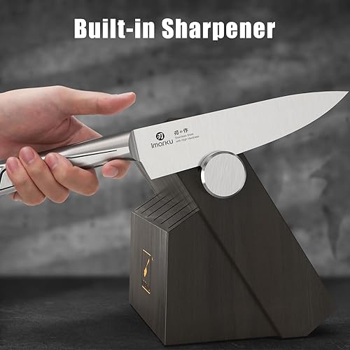 Miniatura 4 de imarku Juego de cuchillos de cocina con bloque y afilador incorporado, juego de 14 piezas de cuchillos de acero inoxidable japonés con cuchillo