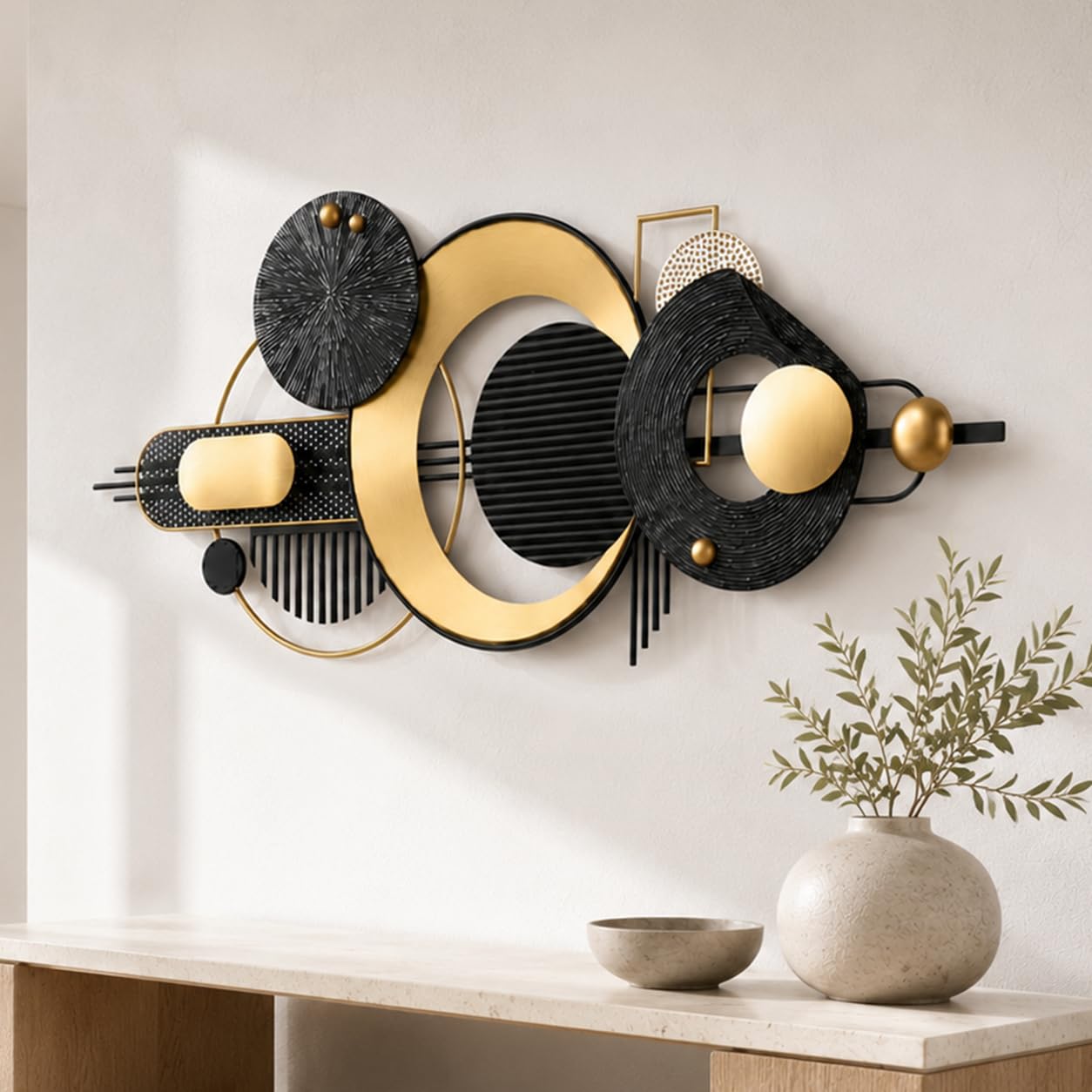 Adorno de Pared Metálico,Decoración Geométrica Abstracta 3D para | Decoración mural geométrica con,incluye kit de tornillos,apto para salón,dormitorio, cocina y oficina - 152CM