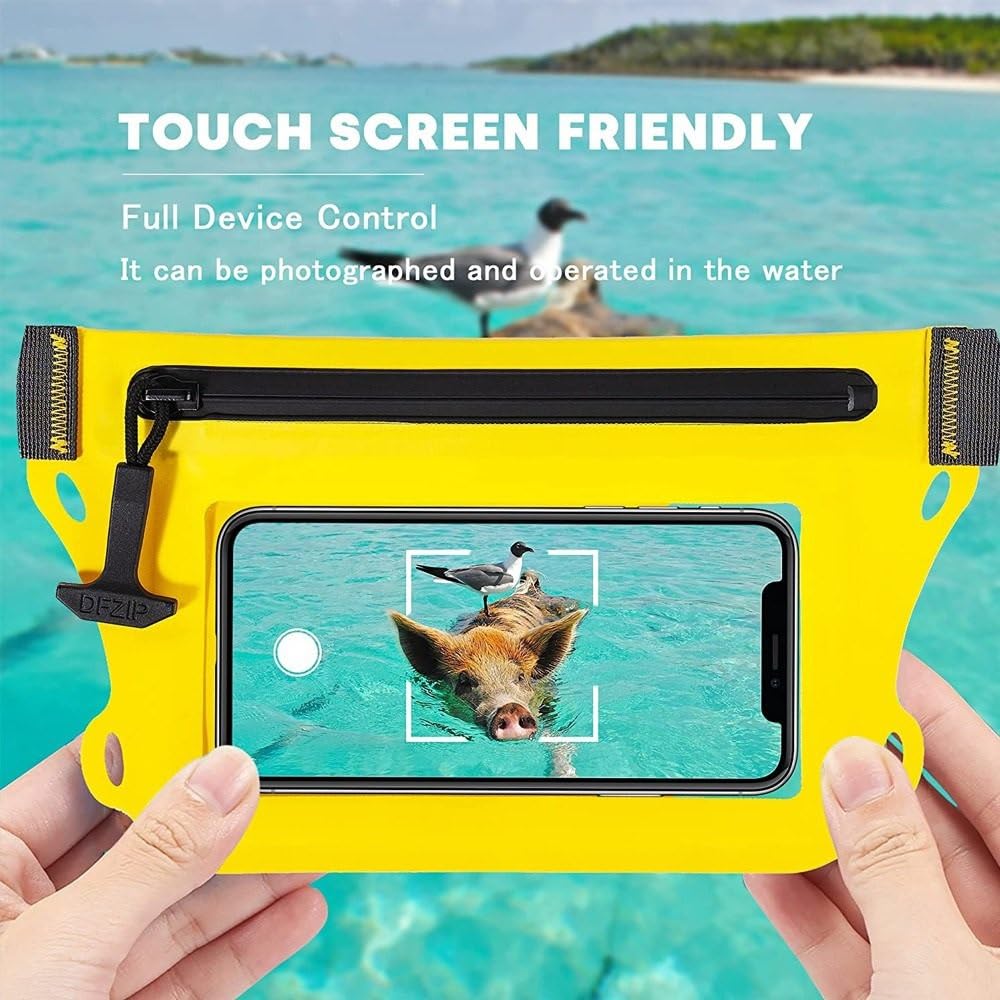 Borsa Nuoto Marsupio impermeabile con cintura regolabile, schermo touch, borsa asciutta, doppia tasca interna per il nuoto(Yellow)