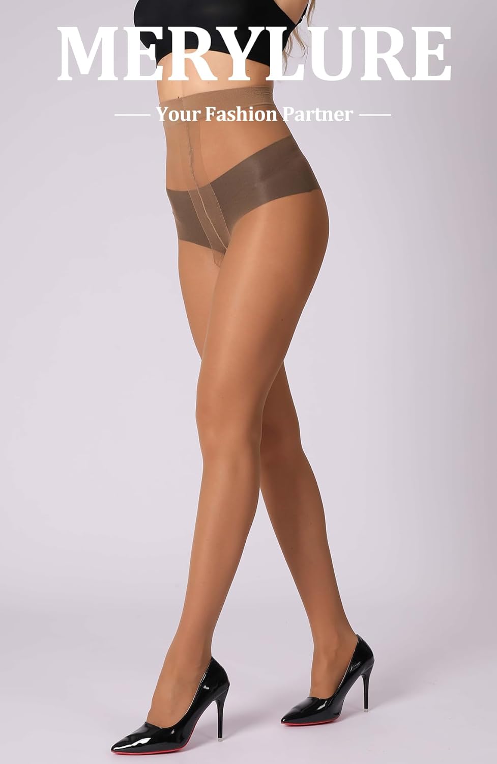 MERYLURE 20D Sheer Black Tights for Women, T-Crotch Ultra Thin Pantyhose High Waist Stockings Reinforced Toes 2 Pairs - Image 6