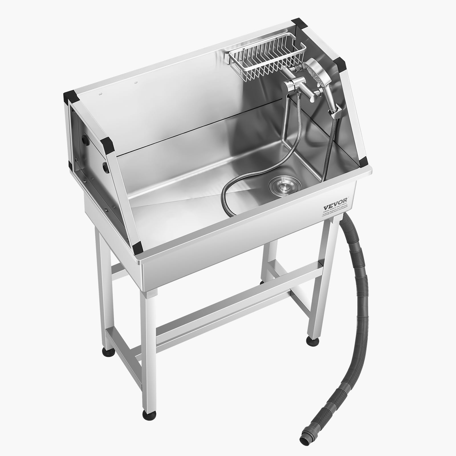 VEVOR Stazione di Lavaggio per Cani in Acciaio Inox, Vasca per Toelettatura per Animali Domestici da 86,36 cm con Rubinetto e Soffione Doccia e Palline da Gioco, per Cani per più Animali Domestici
