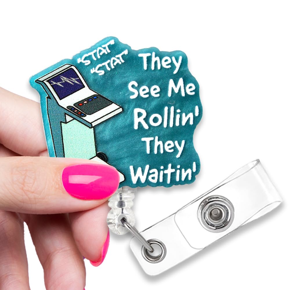 ZBBFSCSB They See Me Funny Badge Reel, Retractable Nurse ID Office Work Card, Cute Medical Cart Badge Reels Gift for Doctors Nurses Cardiologists