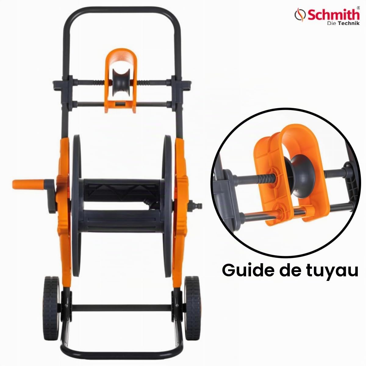 Dévidoir sans Tuyau - Enrouleur Tuyau Arrosage - Enrouleur Stable pour Tuyau d'eau 1/2 Pouce, Jusqu'à 60 m - avec Guide de Tuyau pour Enroulement Régulier - Châssis Métallique