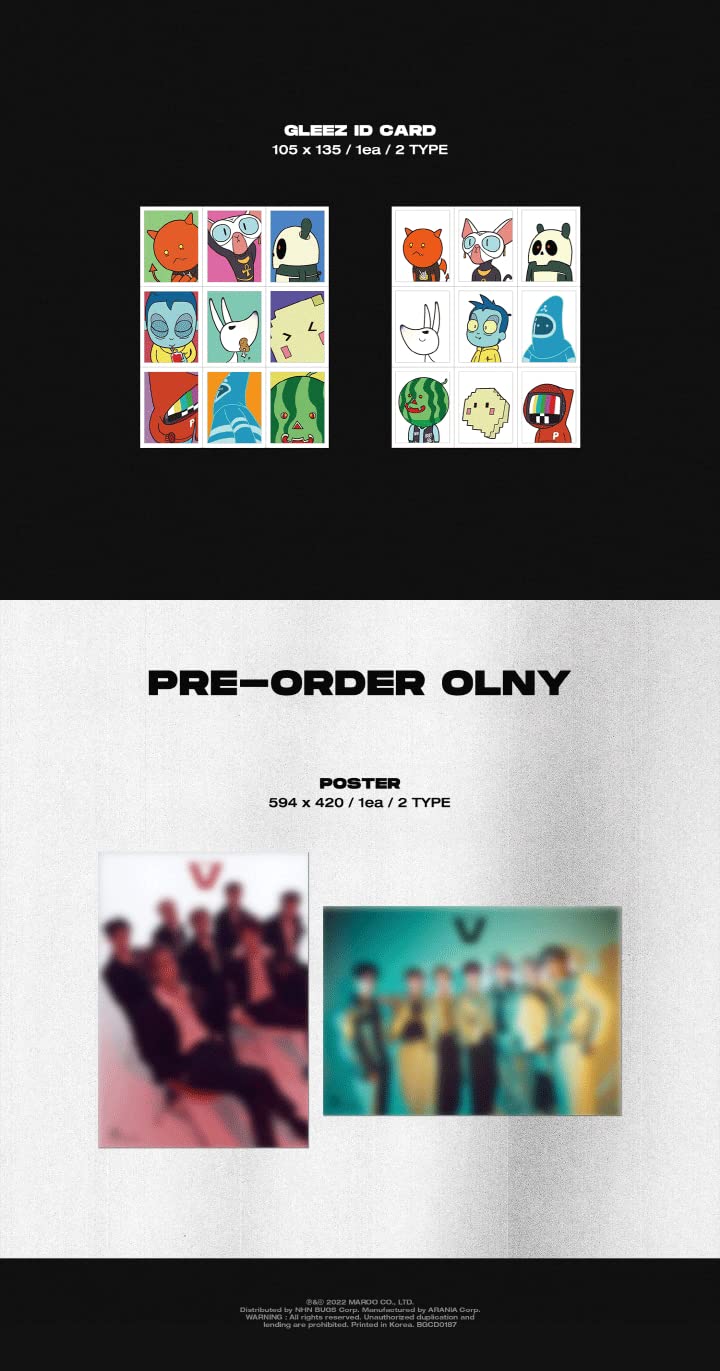 Ghost9 ARCADE : V 6th Mini Album 2 Version SET 1p Poster+1p Folding Poster On Pack+72p PhotoBook+16p Lyrics Book+1p Unit PhotoCard+1p Solo PhotoCard+1ea GLEEZ ID Card+Tracking Sealed