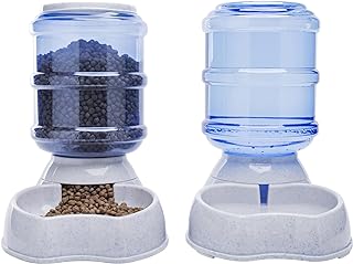 Pet Feeder and Water Food Dispenser Automatic Water Bowl for Dogs Cats, BPA-Free, Gravity Refill, Self Feeding for Small Medium Pets Puppy Kitten Rabbit - 1 Gallon 3.8L (Waterer + Feeder)