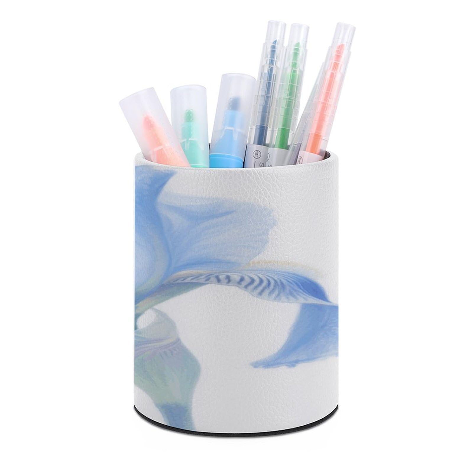 VstaDank - Blue Floral Pen Holder Pencil Holder PU Leather Pencil Holder Desk Organizer for Desk Office Desk Home Decor (3.1 x 3.9