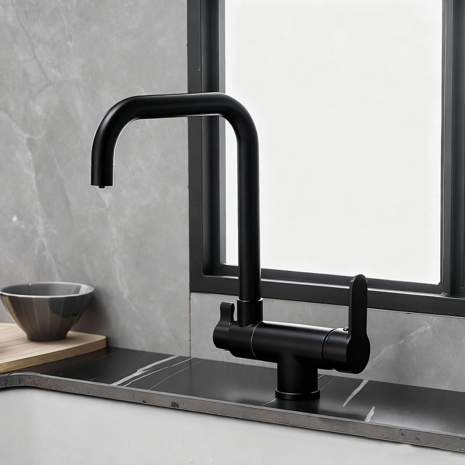 Fanjubei Black Kitchen Windows With Foldable Hot And Cold Purification Faucets