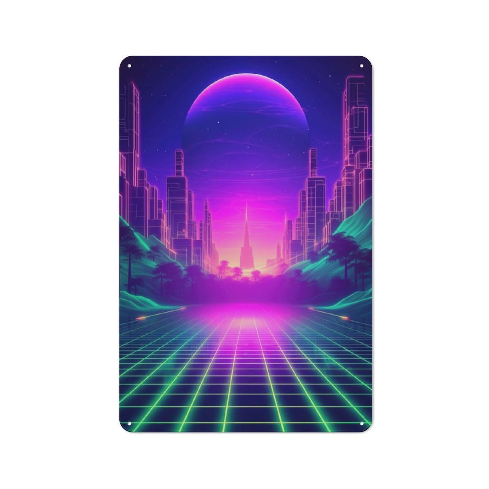 Junmoney Futuristic Retrowave Vibes Tin Wall Plaque 30X20cm With For Guest Room Or Hallway, For Home Office, Studio And Craft Room Walls