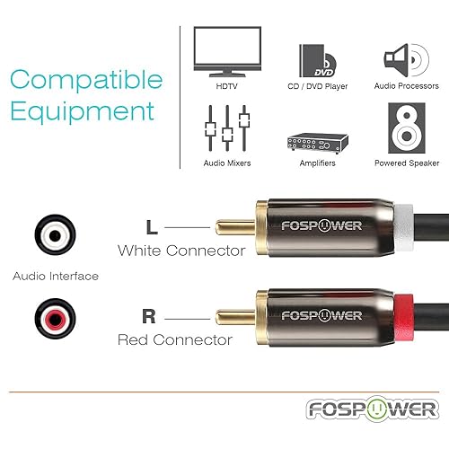Miniatura 3 de FosPower Adaptador RCA Y (1,8 metros), 1 RCA macho a 2 RCA macho Y divisor de cable de audio estéreo digital para subwoofer, cine en casa, Hi-Fi -