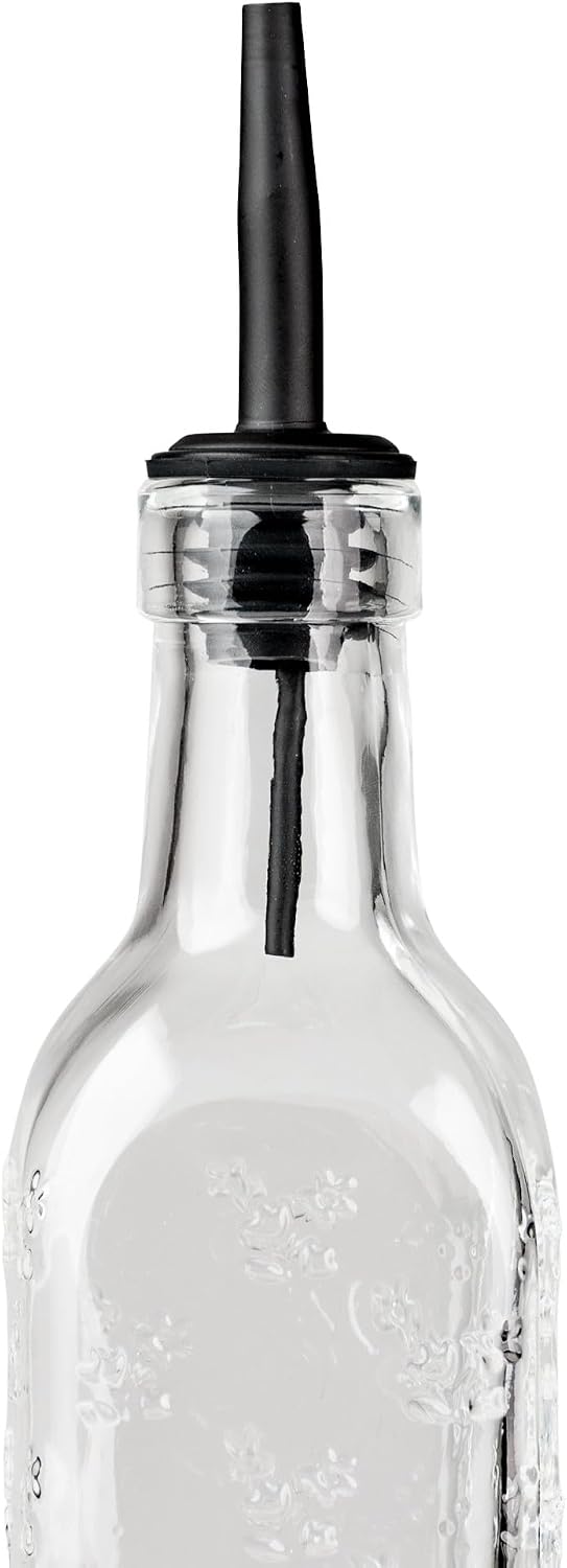 10 Strawberry Street Glass Oil & Vinegar Cruet Bottles, Set of 2 (Embossed Ditsy Floral Clear)