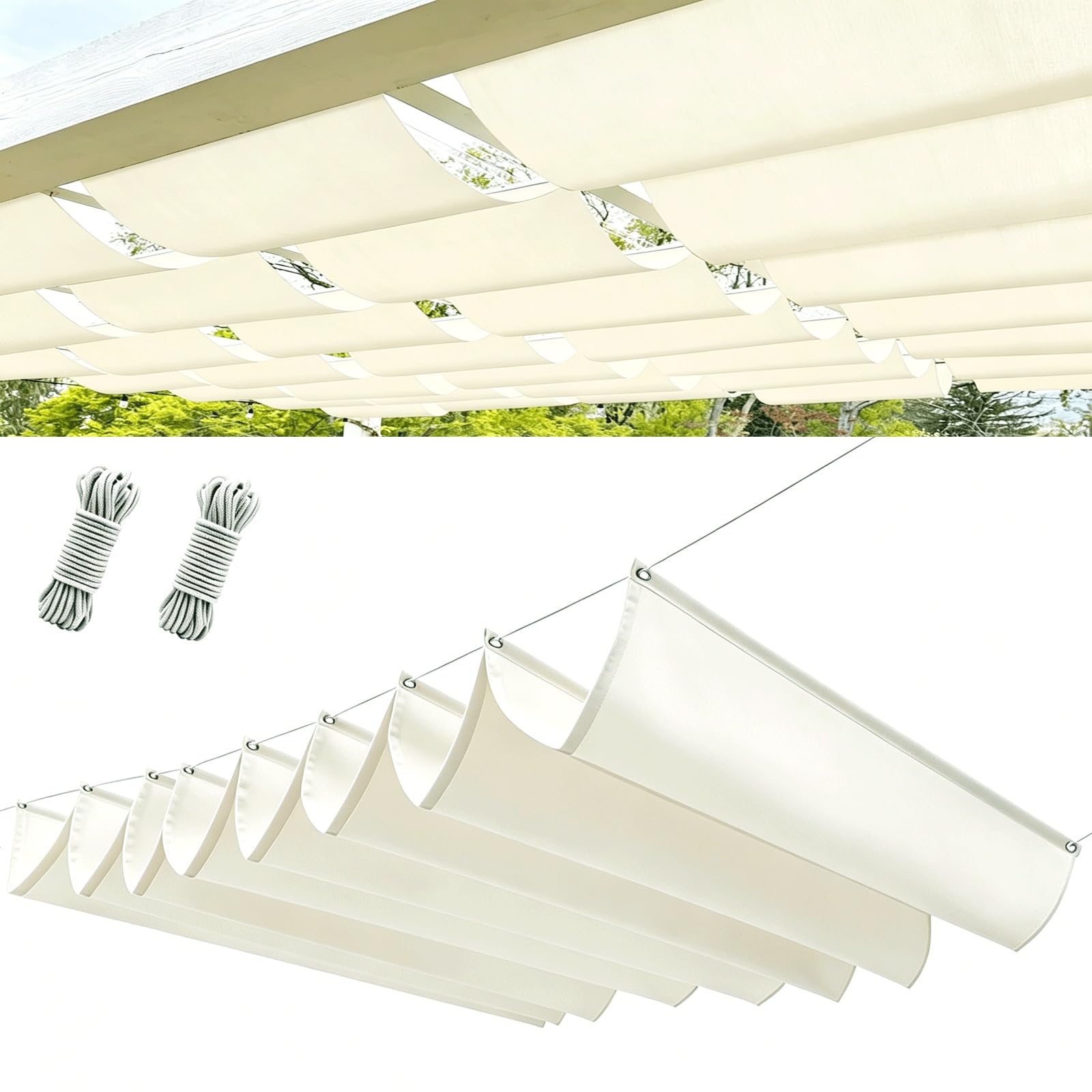 Żagiel Przeciwsłoneczny Prostokątny 150 x 325 cm Ochrony UV Łatwy Montaż Odporność Na Wiatr Markiza Pergolowa Do Ogrodu Na Basen Do Kojca, złamana biel