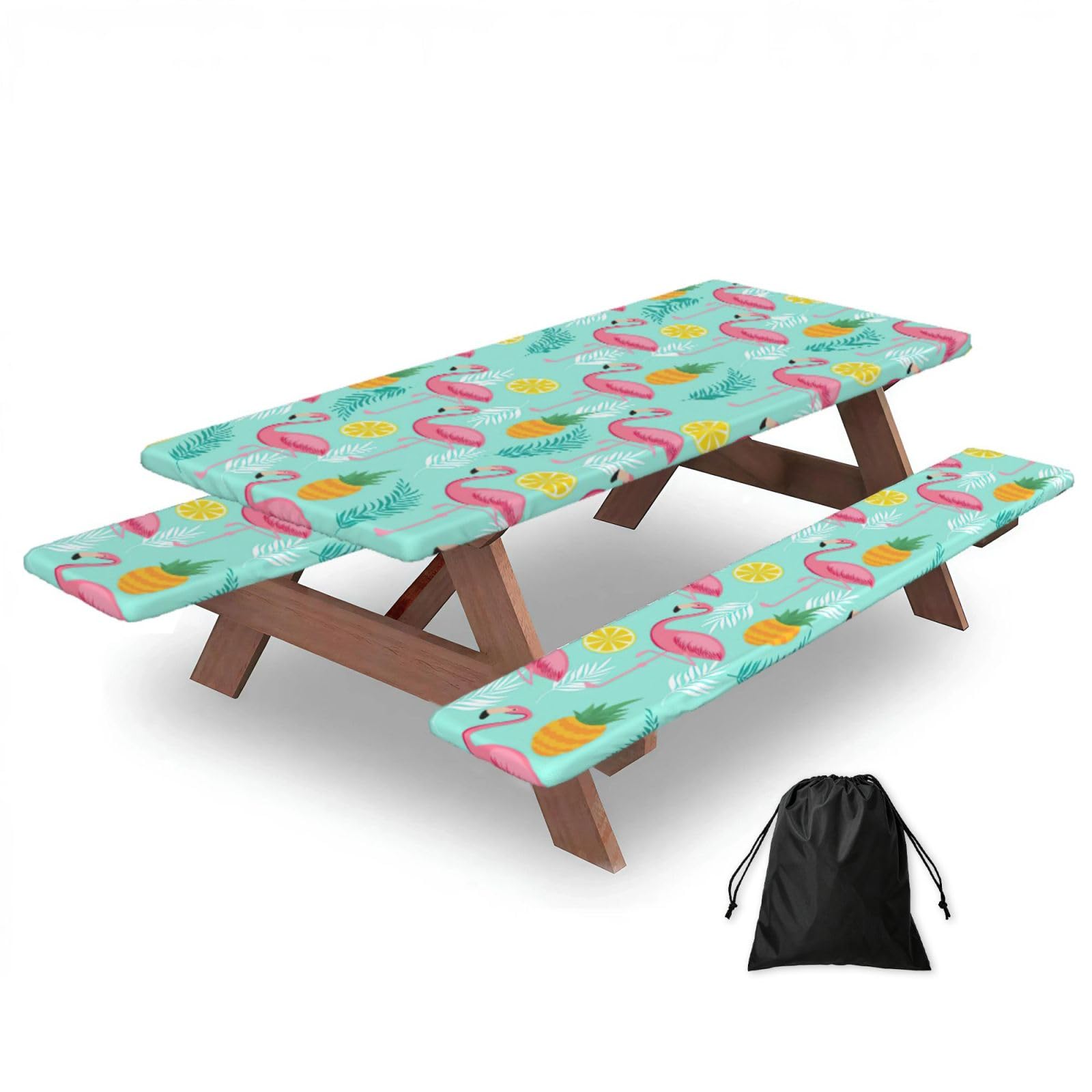 Yqxwjl Black Flamingo Print Camping Essentials Waterproof Camping Table And Bench Cover With Drawstring Bag 183 Cm