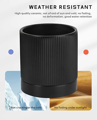 Miniatura 3 de LaDoVita Paquete de 3 macetas de cerámica de 654 pulgadas, maceta para plantas de interior con agujeros de drenaje y bandeja, macetas de jardín al