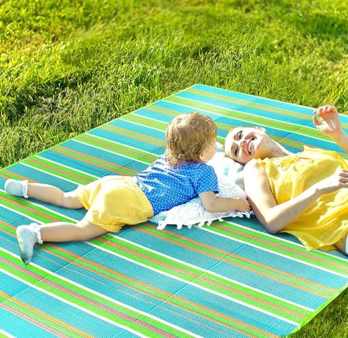 Image of 6x9 Feet Plastic Chatai Mat for Sleeping | Foldable Floor Mat for Home Use | Lightweight Chattai with Handles | Multipurpose Sleeping Mat for Floor - Blue