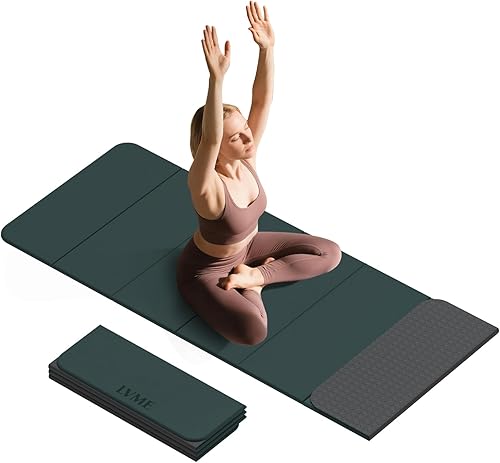 Tapete de yoga plegable, extra grueso de 0.32 pulgadas, certificado SGS, antideslizante, 71 x 24 pulgadas, plegable para viajes, pilates, camping,