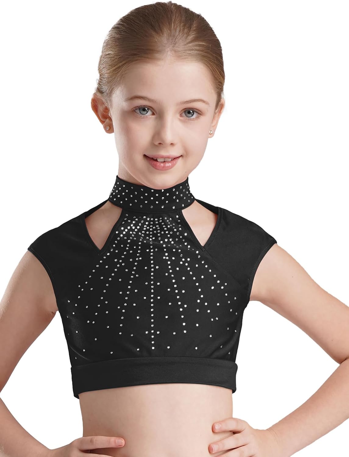 Set Da Pattinaggio Artistico Per Bambina – Crop Top Senza Maniche Con Strass E Pantaloncini Elasticizzati, 2 Pezzi, Dancewear Performance