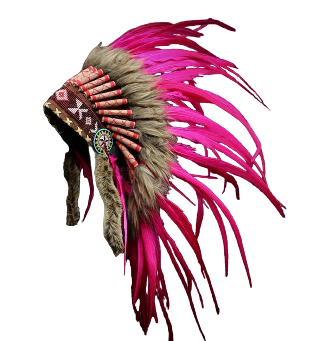 KARMABCN X23 -Full pink Feather Headdress,Native American Indian Style