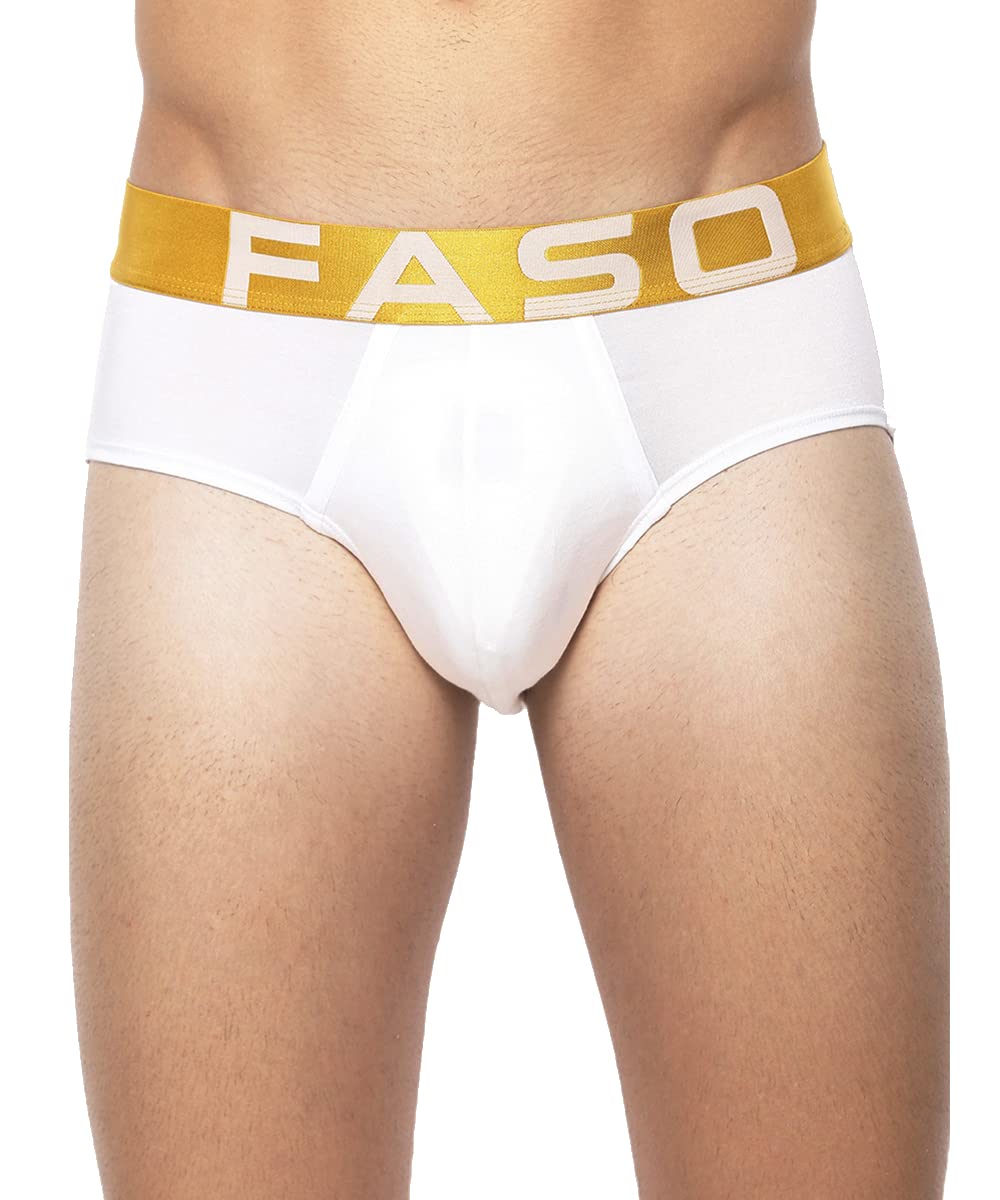 F A S OFaso Micro Modal Brief for Men,Trendy Soft Stretch Innerwear, Outer Elastic Twin Layered Underwear for Mens (in, Alpha, L, Regular, 1, White)